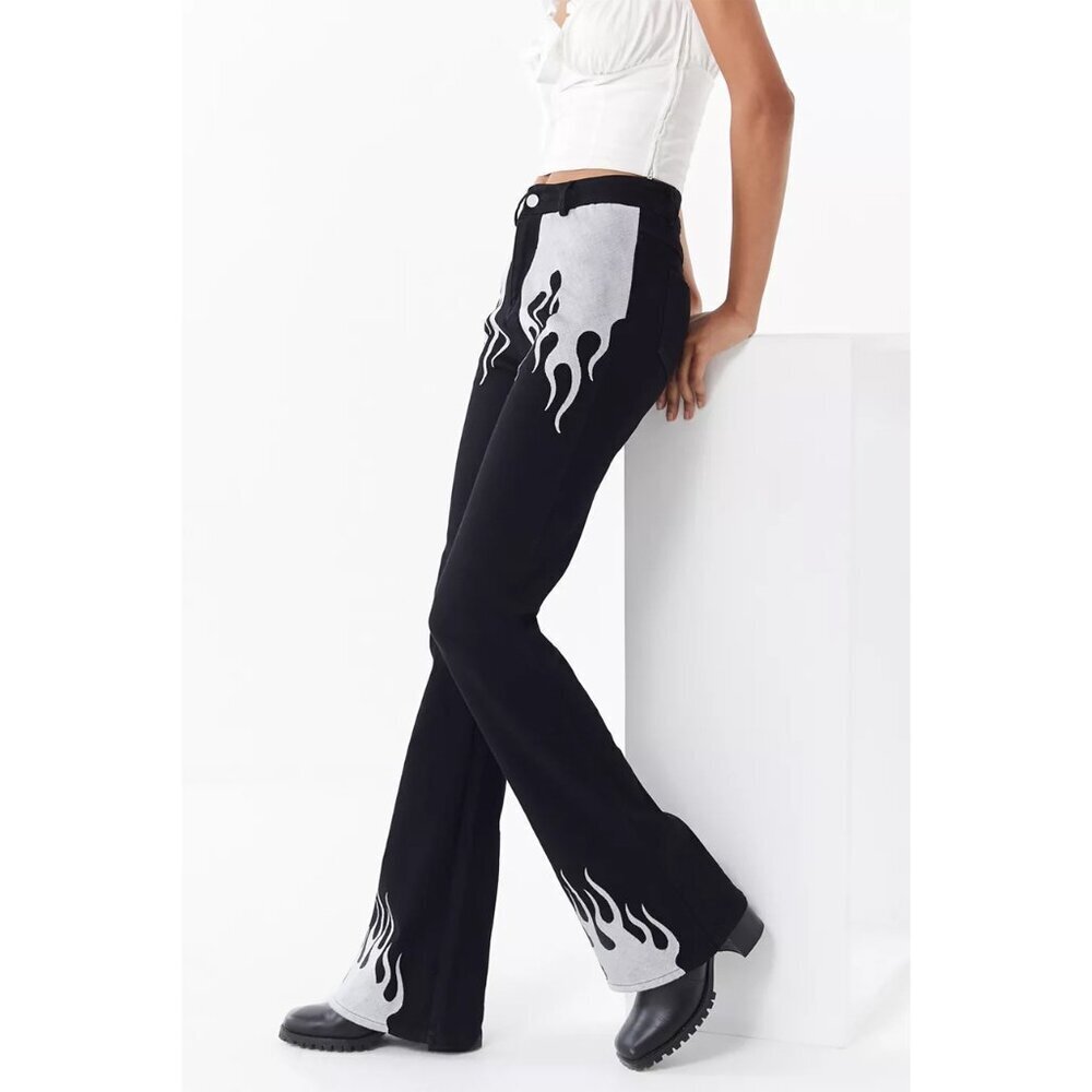 I.AM.GIA Quinni High Rise Flame Flare Pants Black White Women M